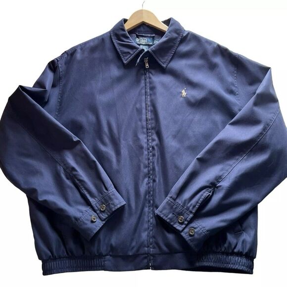 Vintage Polo Ralph Lauren Bi-Swing Bomber Jacket Full Zip Navy Blue Men XL - Picture 1 of 11